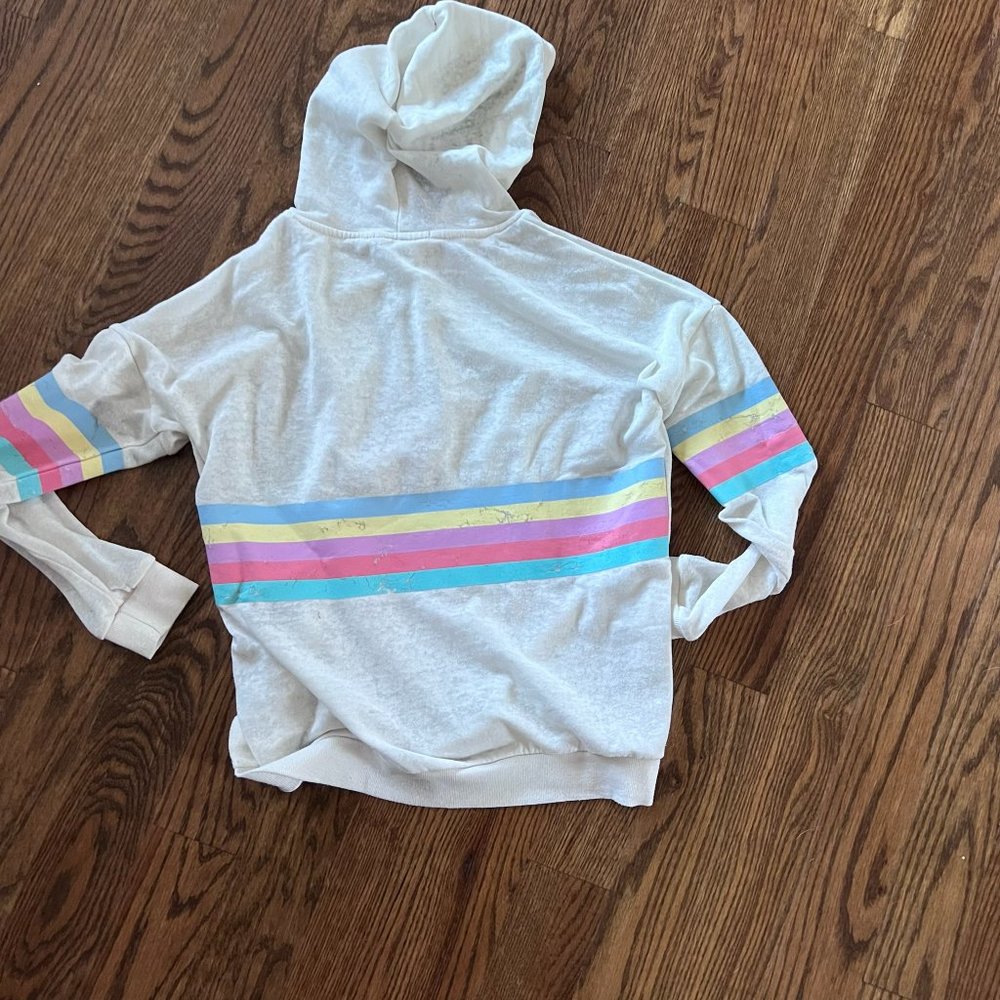 EUC Pink Rose White Lightweight Hoodie with Colorful Accent Stripes Sz S - Picture 4 of 4